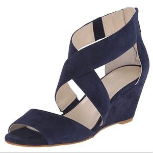 Kenneth Cole blue suede wedge sandals NIB